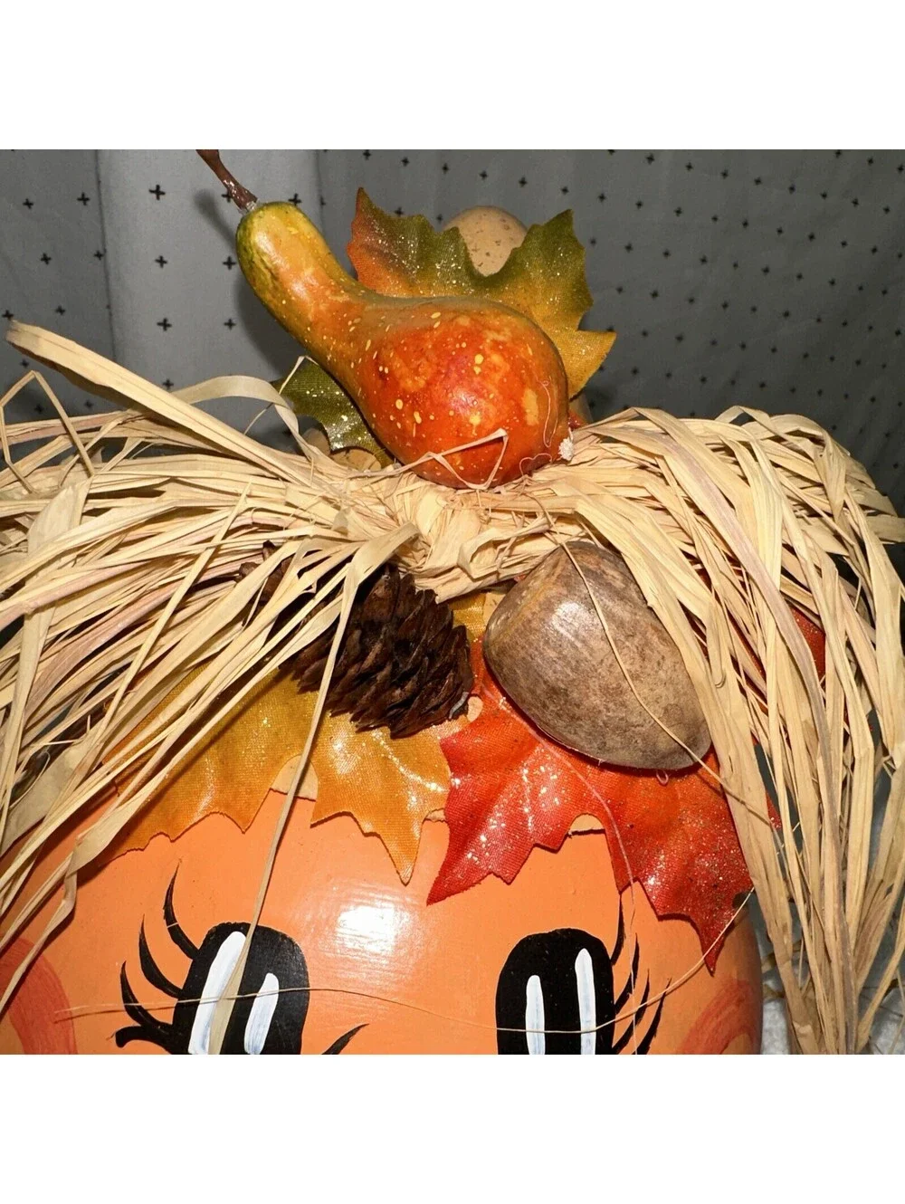 Halloween Jack O Lantern Pumpkin Hand Painted Gourd Folk Art Fall Thanksgiving